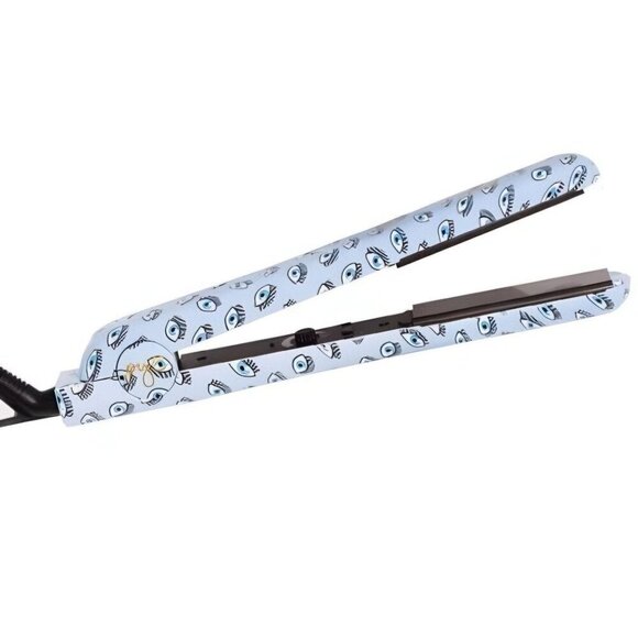 PYT Ceramic Flat Iron – Blue Eyes Print 1" Styling Tool 450°F Heat & Swivel Cord - Picture 1 of 7